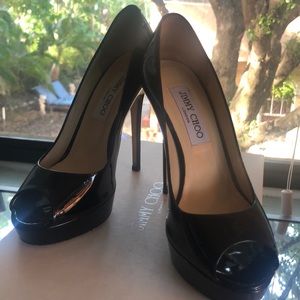 Jimmy Choo  black patent platform  247 Crown
